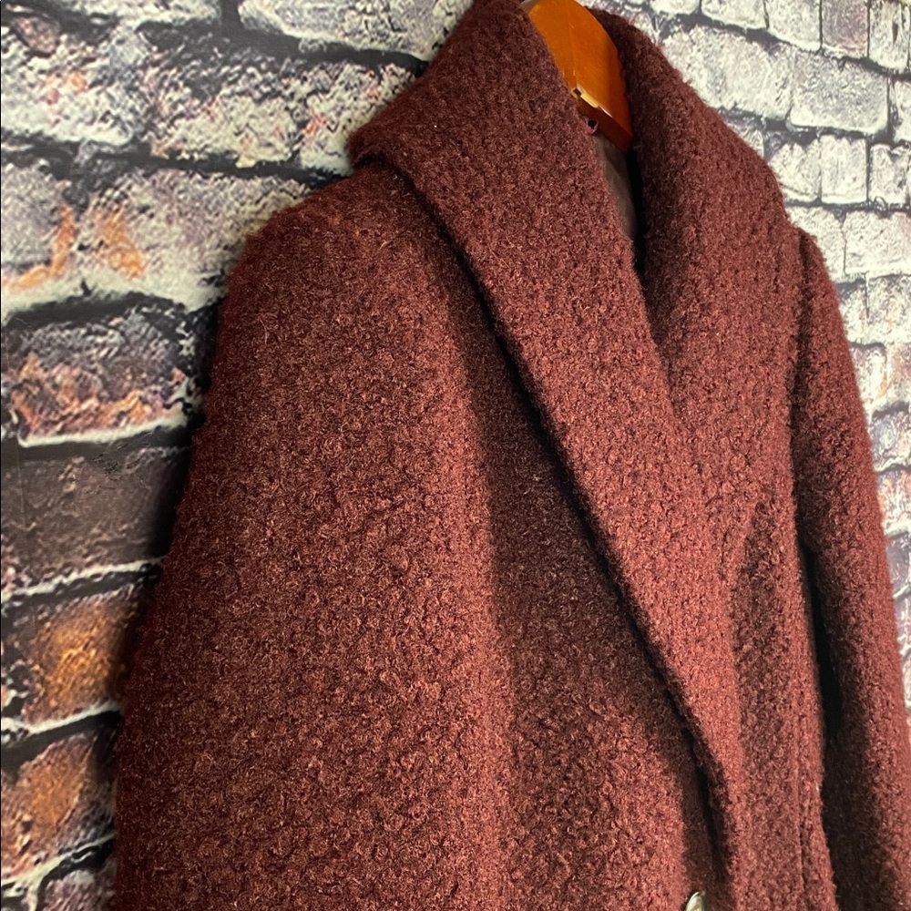 RW&CO Maroon Red Teddy Double Breasted Long Cozy Layering Coat Sz XS - Picture 8 of 16